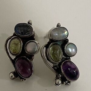 Elegant Multi-Stone Sterling Silver Stud Earrings